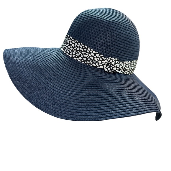 Serra Paper Natural Floppy Boho Beach Hat Sunshade w/ Ribbon Navy OS NWT - Picture 2 of 8